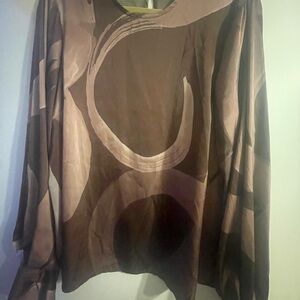 Brown Abstract Long Sleeve Blouse